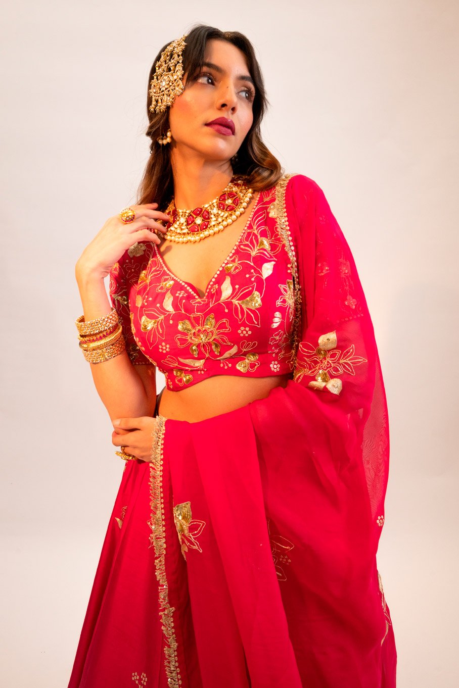 Pink Embroidered Silk Lehanga ,Blouse Paired With Embroidered Organza Dupatta - Image 7