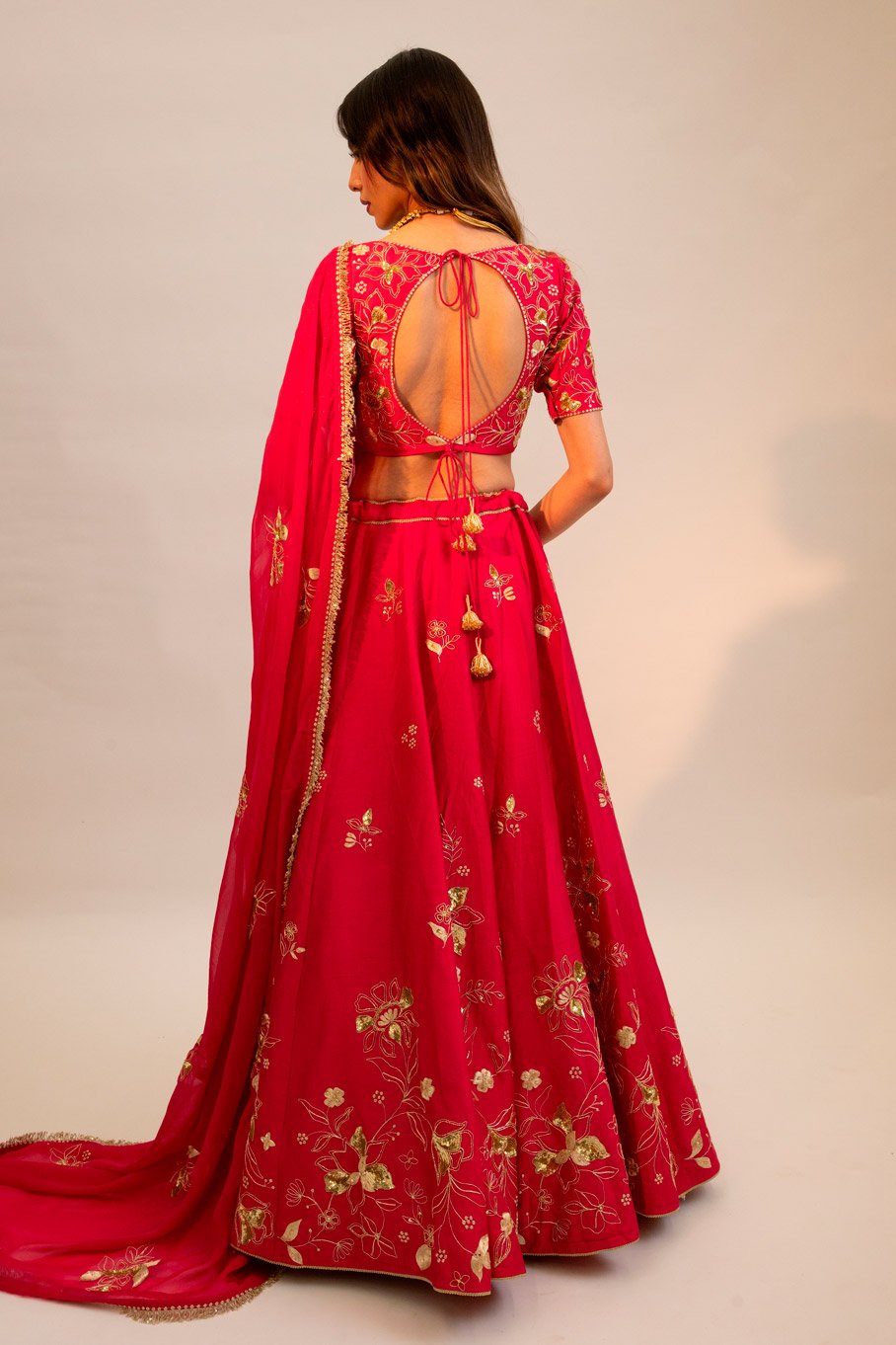 Pink Embroidered Silk Lehanga ,Blouse Paired With Embroidered Organza Dupatta - Image 6