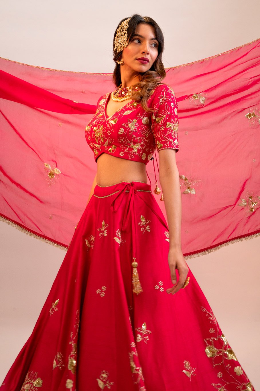 Pink Embroidered Silk Lehanga ,Blouse Paired With Embroidered Organza Dupatta - Image 4
