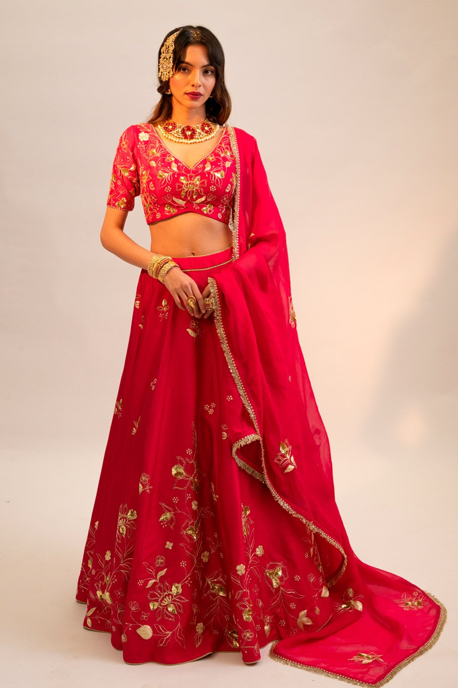 Pink Embroidered Silk Lehanga ,Blouse Paired With Embroidered Organza Dupatta - Image 3