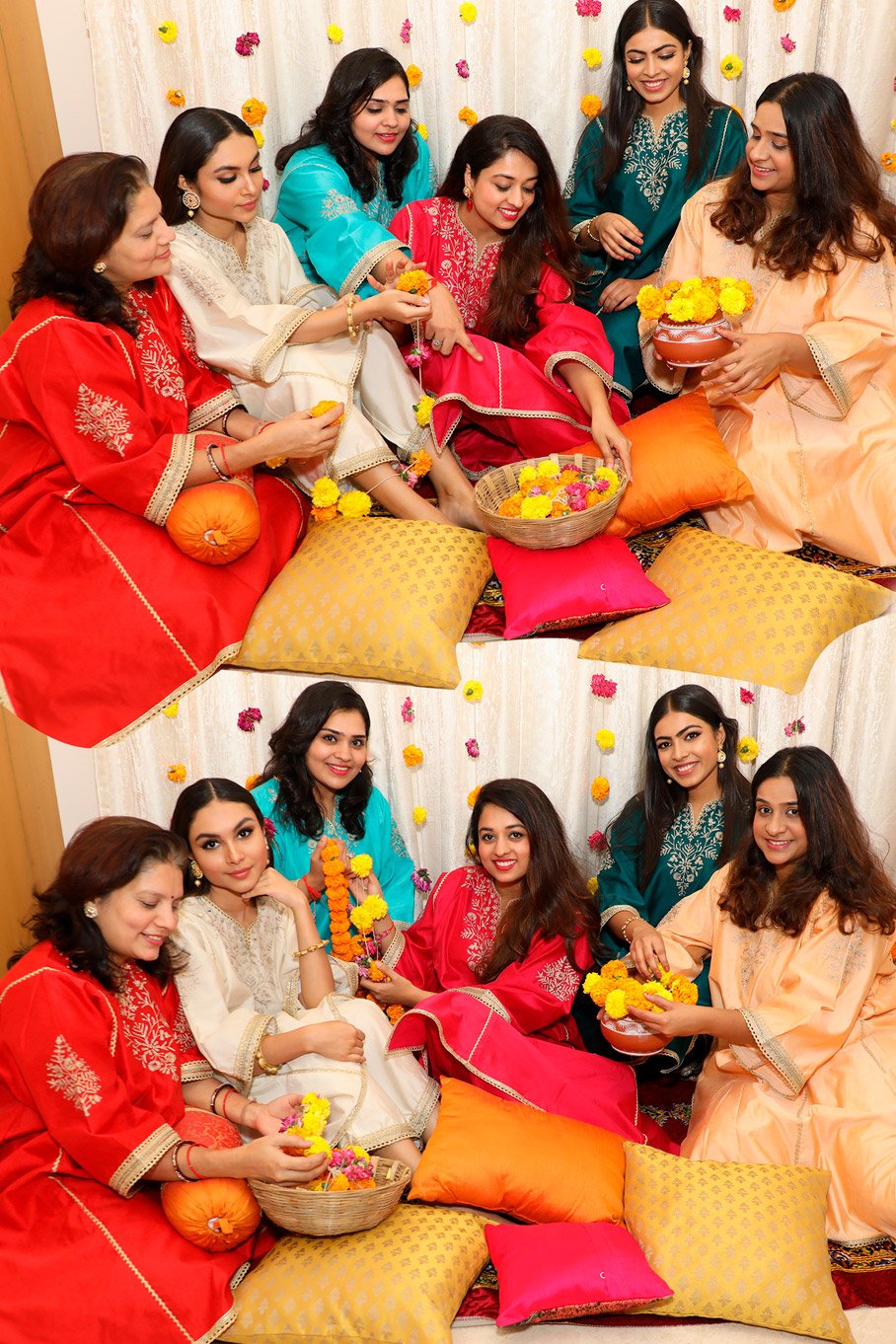 Red Embroidered Chanderi Choga Set with Straight Pants - Image 3