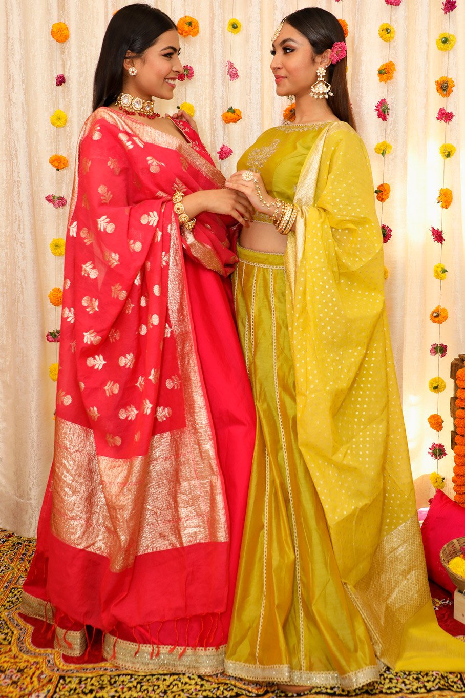 Lehanga Set In Chanderi With Embroidered Boat Neck Blouse & Zari Chanderi Woven Dupatta - Image 7