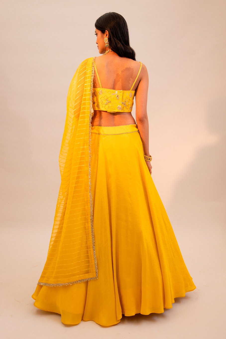 Yellow Embroidered Lehanga & Blouse Paired With Embroidered Organza Dupatta - Image 2